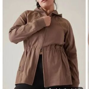 Athleta Women’s TRIUMPH HYBRID JACKET Brown Hooded cozy sweatshirt XS RUNS BIG!